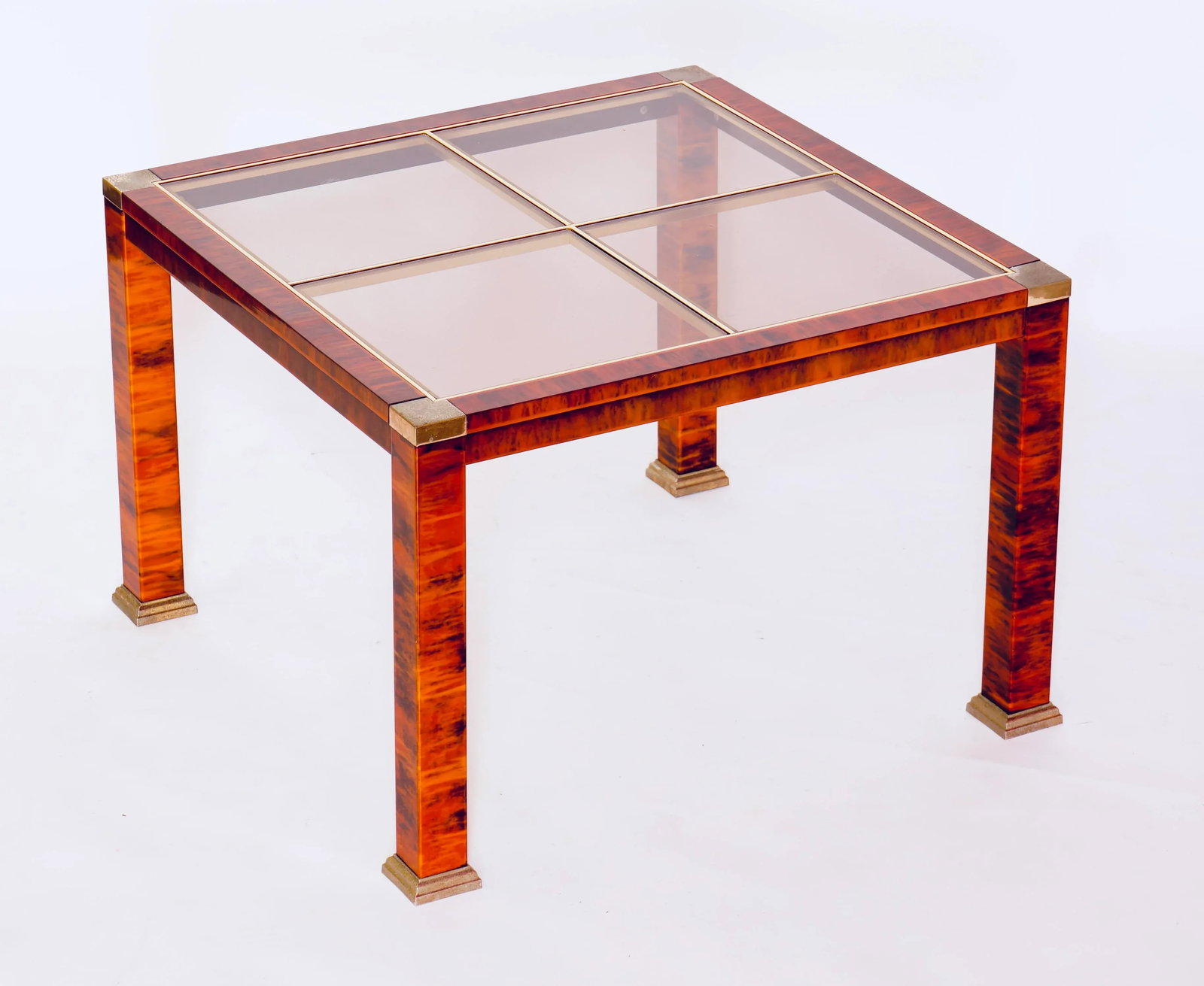 1970s Mid-Century Modern Faux Burl Wood and Glass Coffee Tables Set of 2 - 12