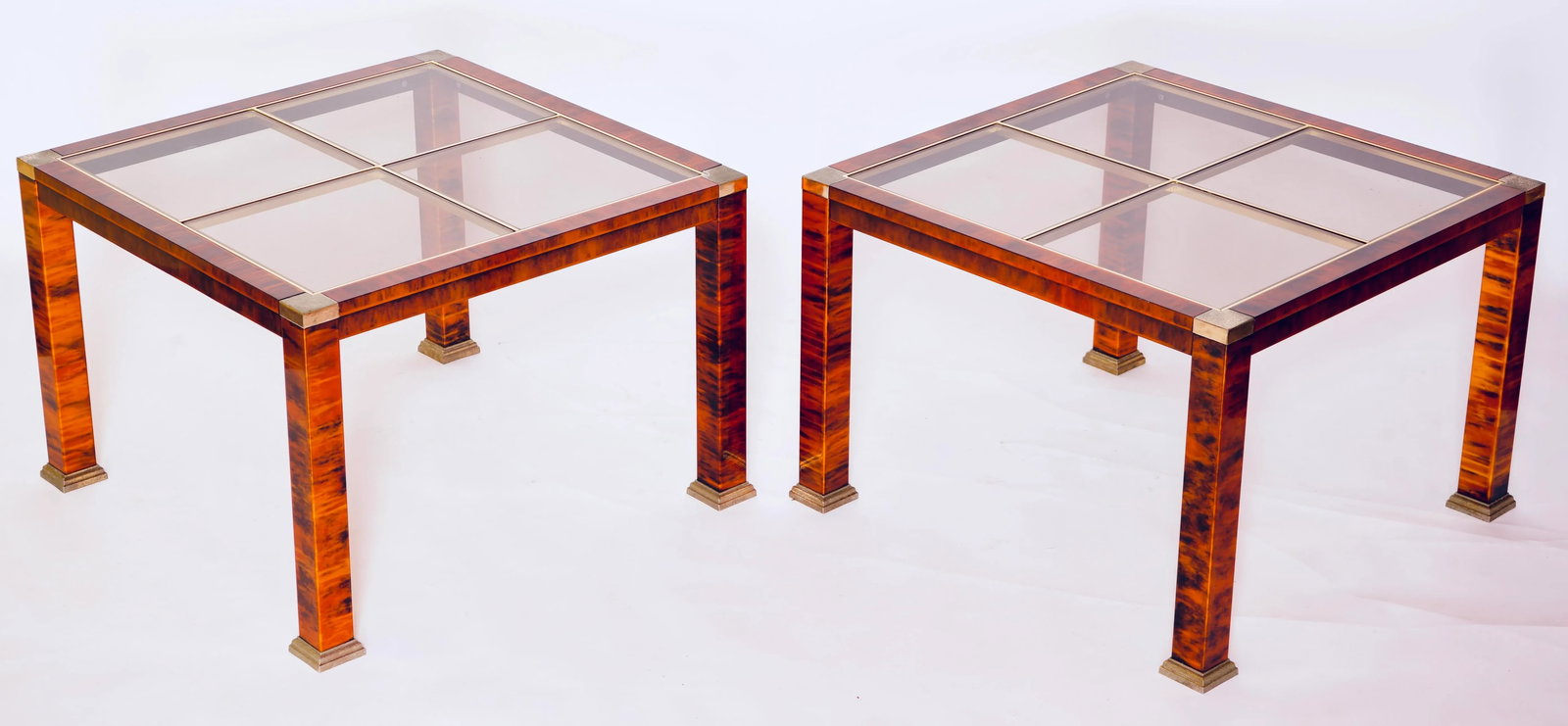 1970s Mid-Century Modern Faux Burl Wood and Glass Coffee Tables Set of 2 - 13