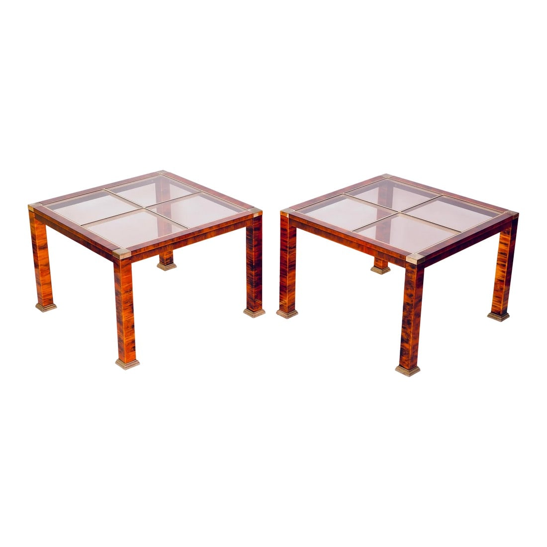 1970s Mid-Century Modern Faux Burl Wood and Glass Coffee Tables Set of 2 (1 of 13)