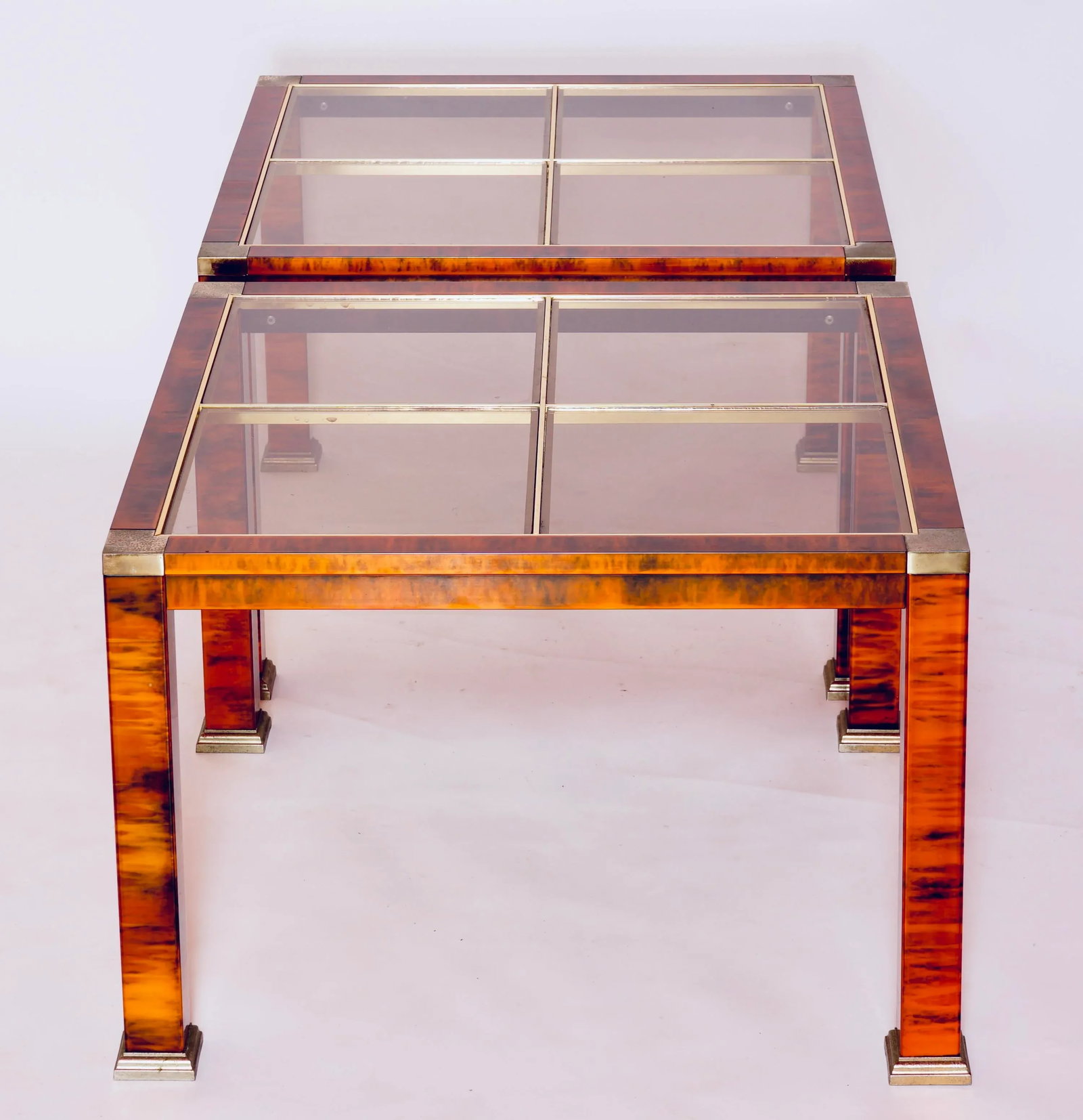 1970s Mid-Century Modern Faux Burl Wood and Glass Coffee Tables Set of 2 - 3
