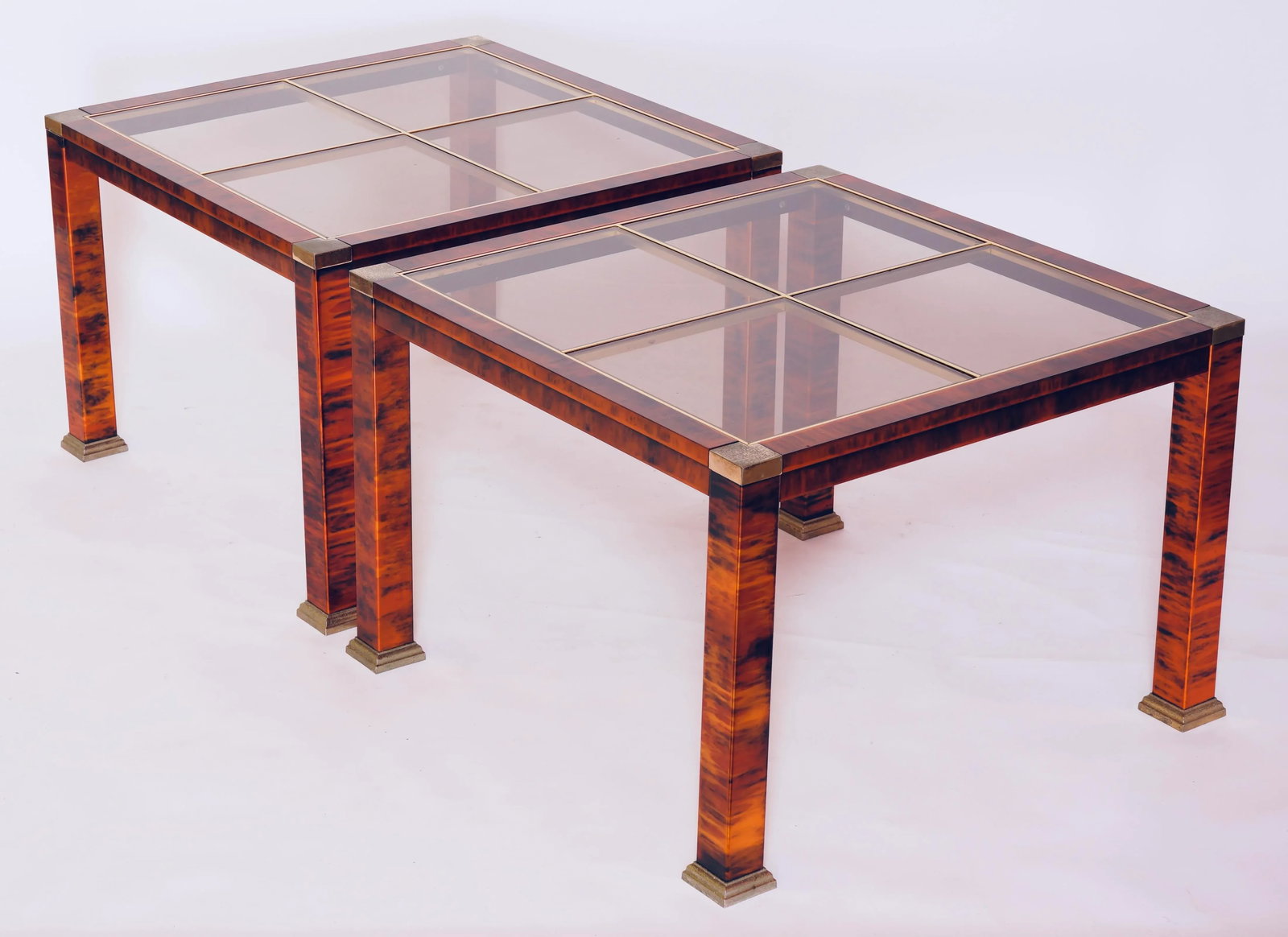 1970s Mid-Century Modern Faux Burl Wood and Glass Coffee Tables Set of 2 - 5