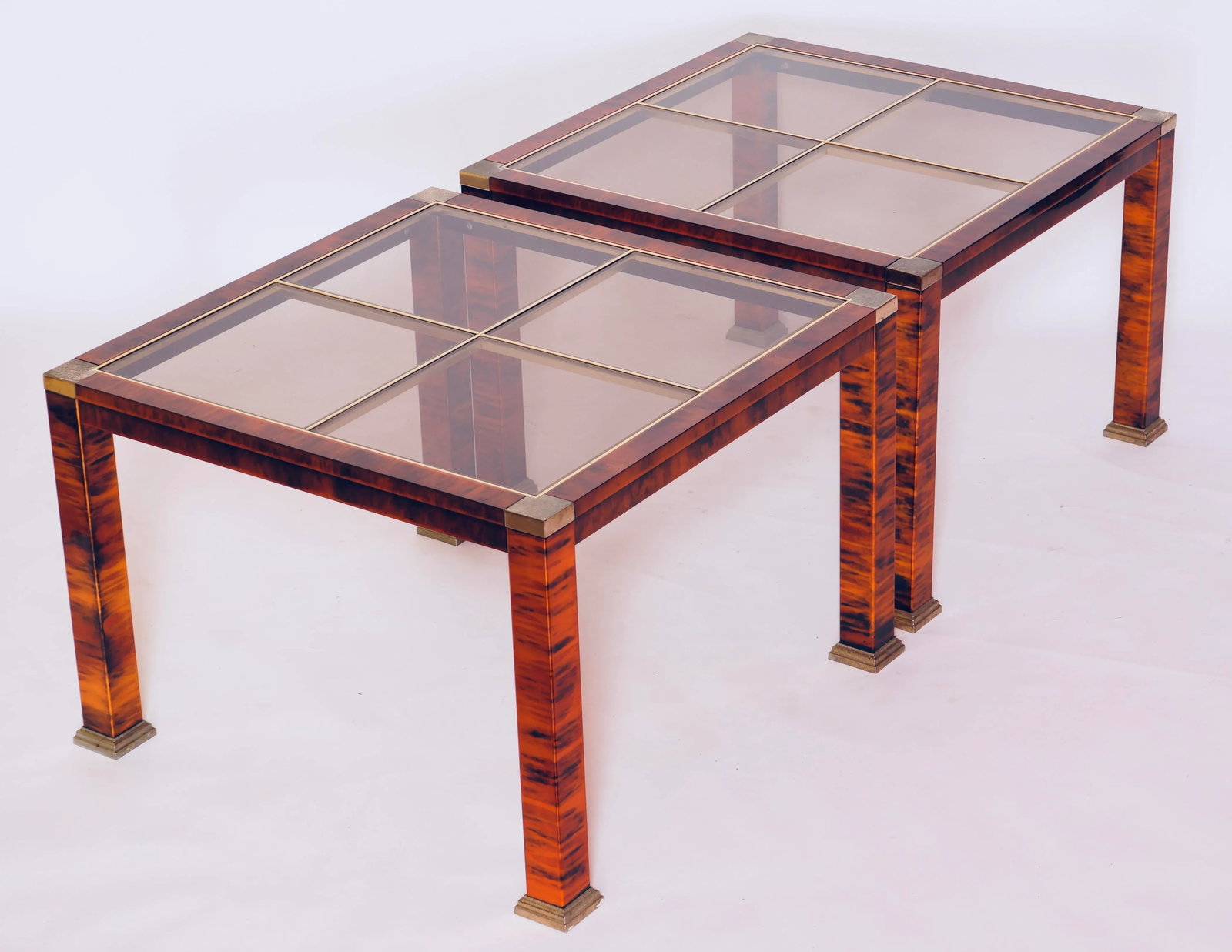 1970s Mid-Century Modern Faux Burl Wood and Glass Coffee Tables Set of 2 - 6