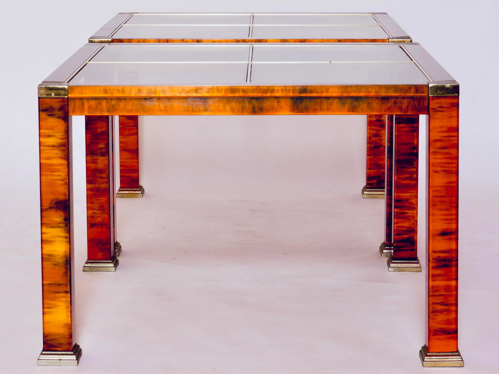 1970s Mid-Century Modern Faux Burl Wood and Glass Coffee Tables Set of 2 - 8