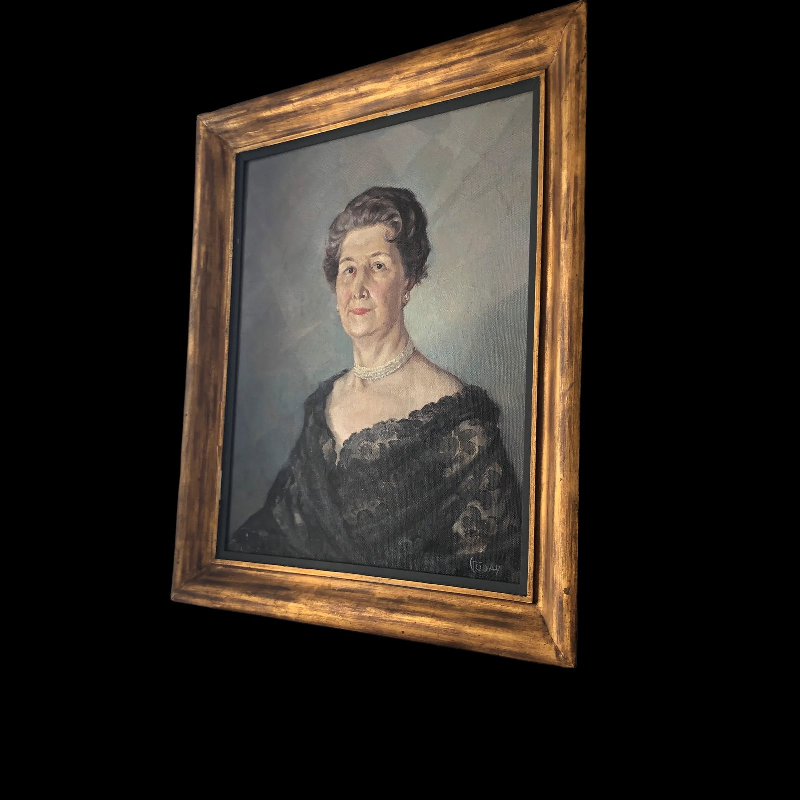 Vintage 1958 Portuguese Portrait Original Oil Painting of a Woman - 2