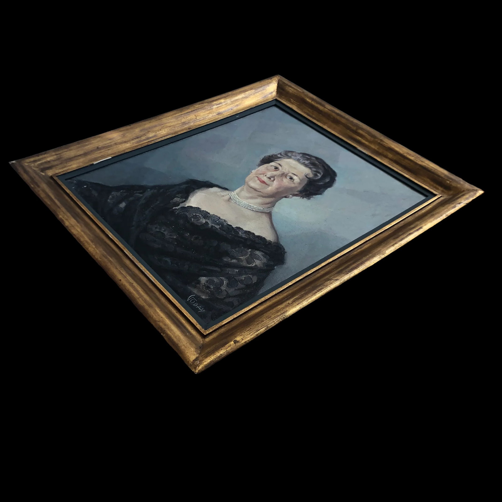 Vintage 1958 Portuguese Portrait Original Oil Painting of a Woman - 3