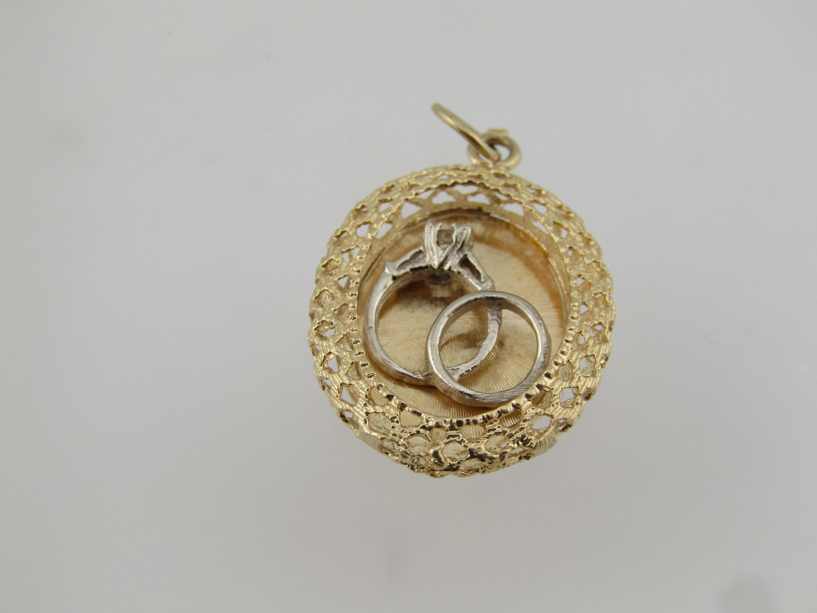 Vintage 14kt Wedding Rings Pendant/Charm, 1960's, Signed - 2
