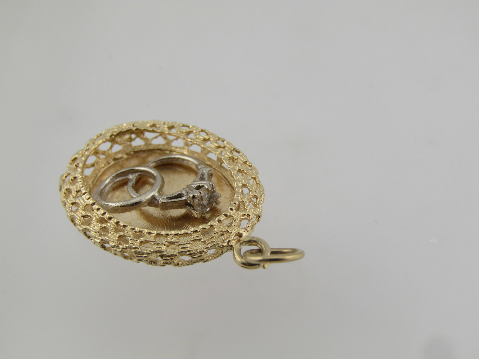 Vintage 14kt Wedding Rings Pendant/Charm, 1960's, Signed - 4