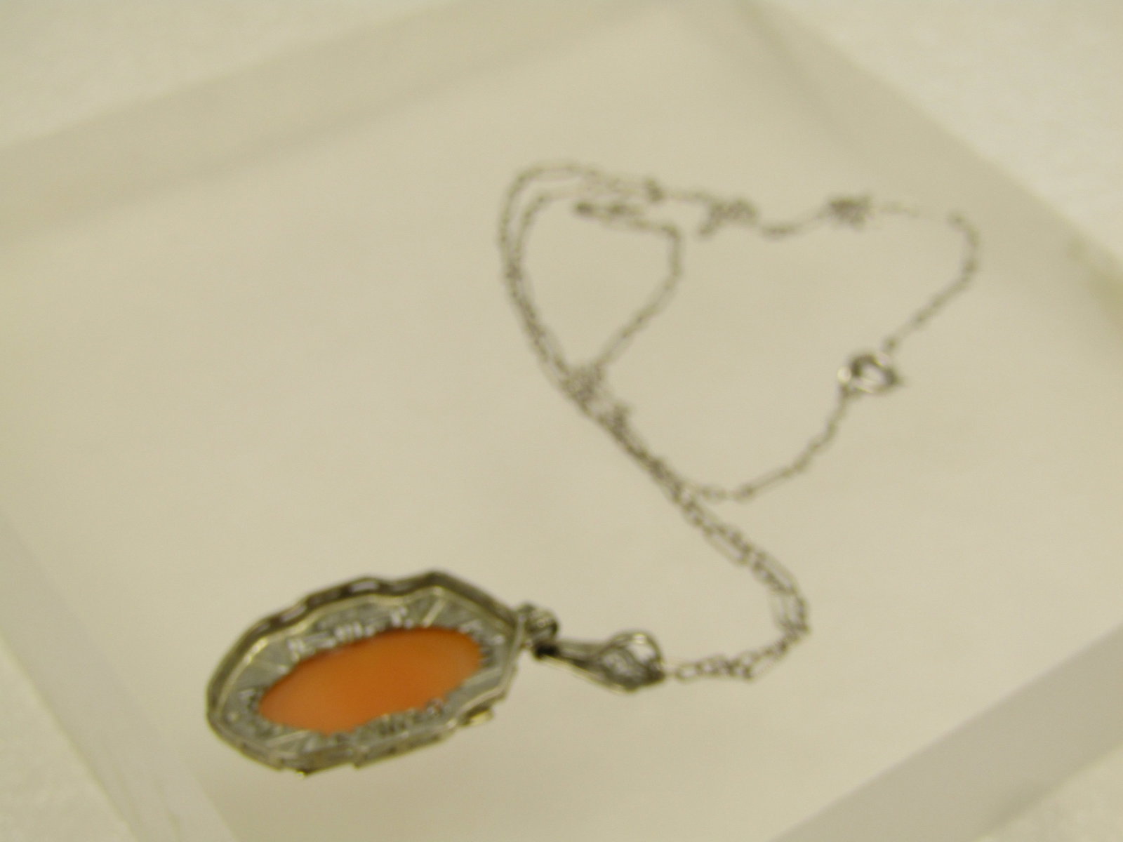 Antique 14kt Cameo Necklace, 15.5", White Gold, Very Early 1900's - 10