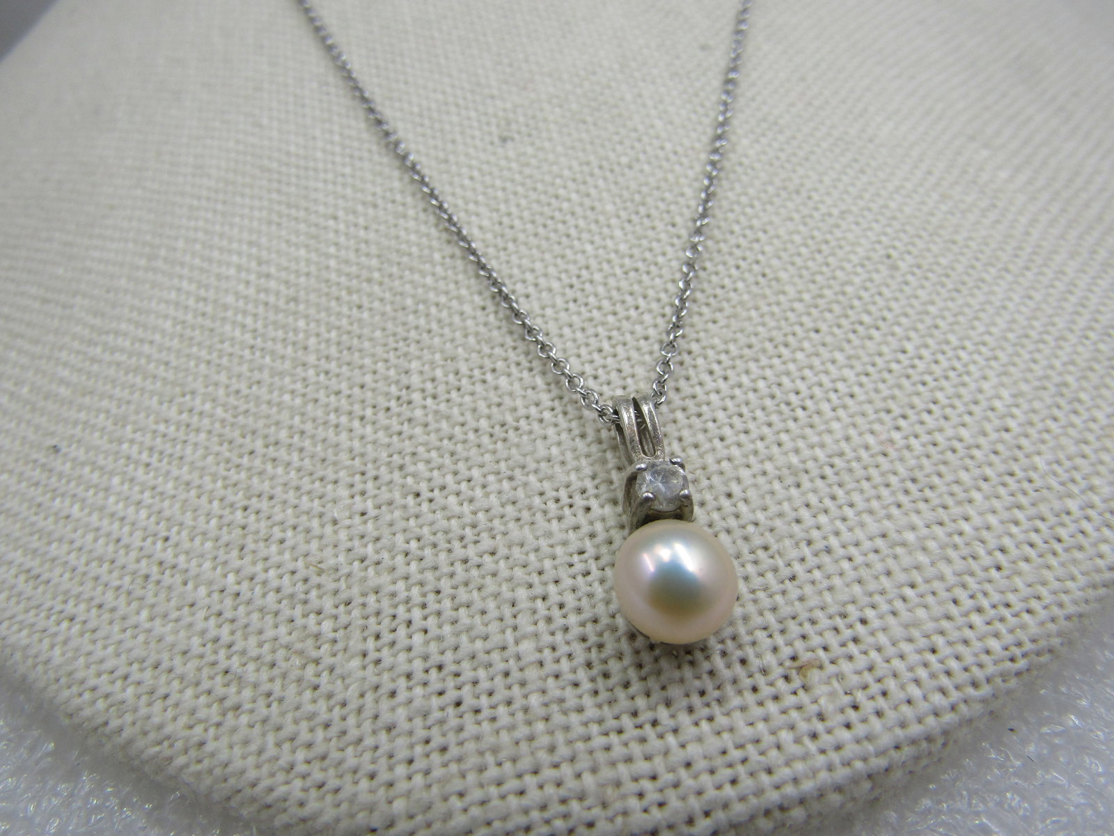 Vintage Sterling Avon Cultured Pearl Rhinestone Necklace, 18" - 2