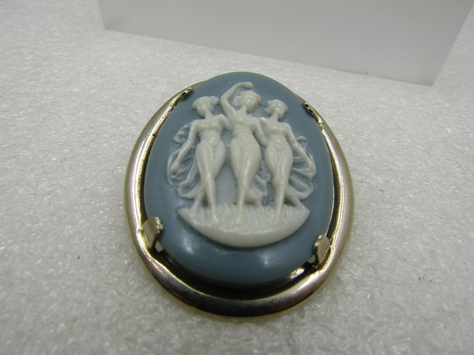 Vintage Three Graces Green Cameo Brooch, 1960's, 1-7/8" Oval - 3