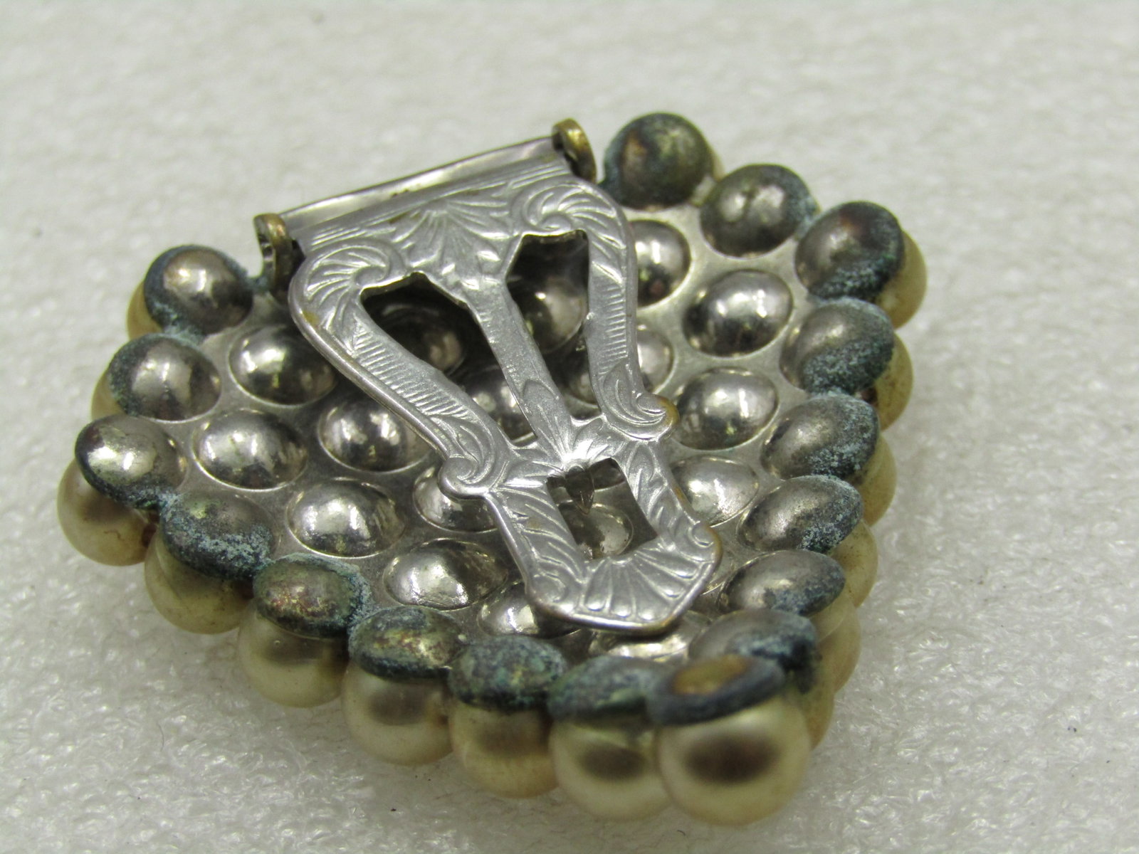 1920's-1930's Faux Pearl Triangular Dress Clip, 2" - 5