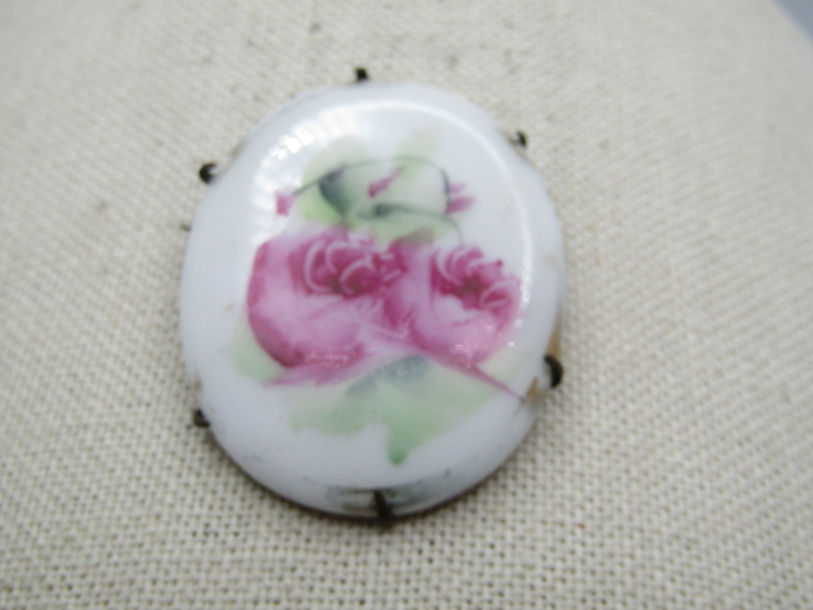 Victorian Floral Painted Brooch, Cameo Style, Late 1800's - 2