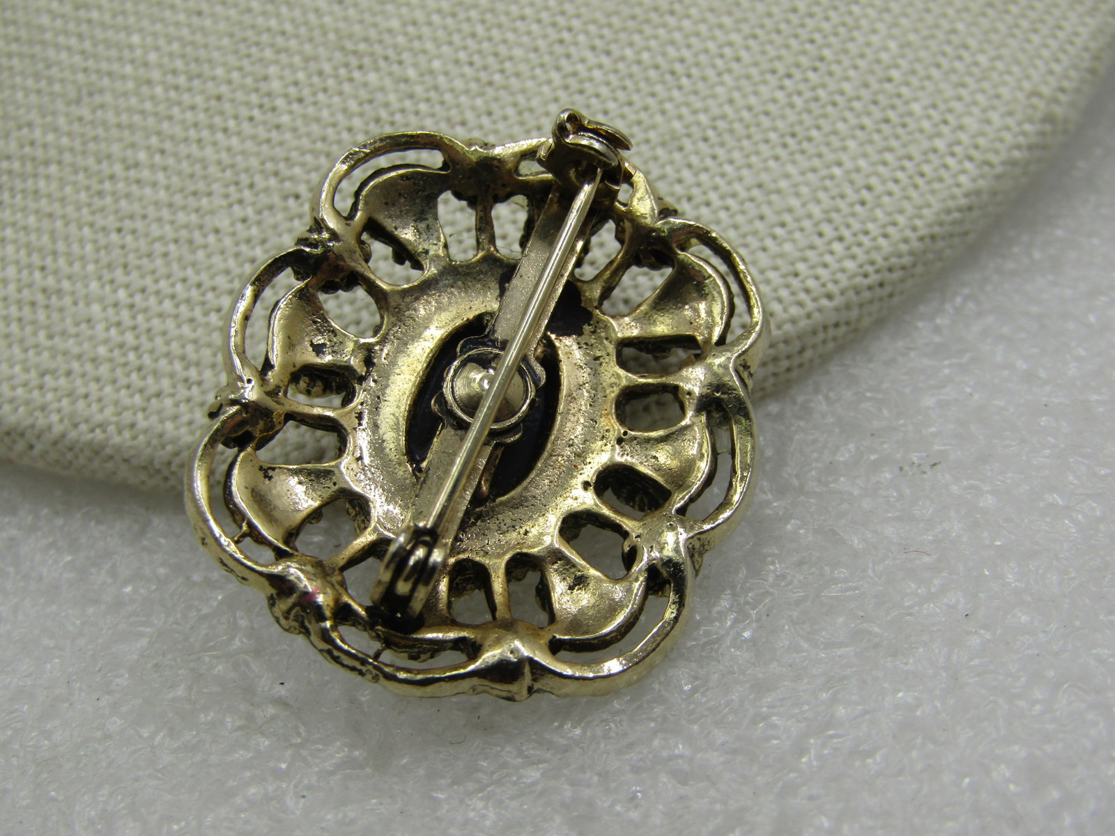 Vintage Faux Pearl & Rhinestone Cameo Brooch, Aurora Borealis - 5