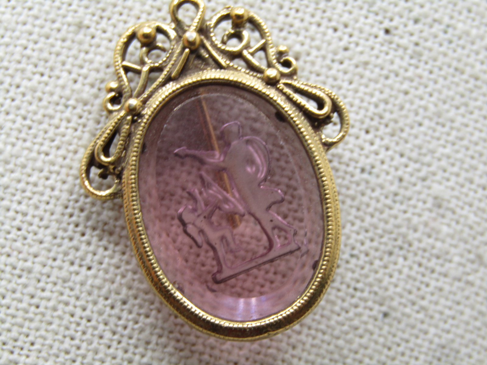 Vintage Purple Glass Angel Cameo Stick Pin, Reverse Carved, 1960's-1970's - 2