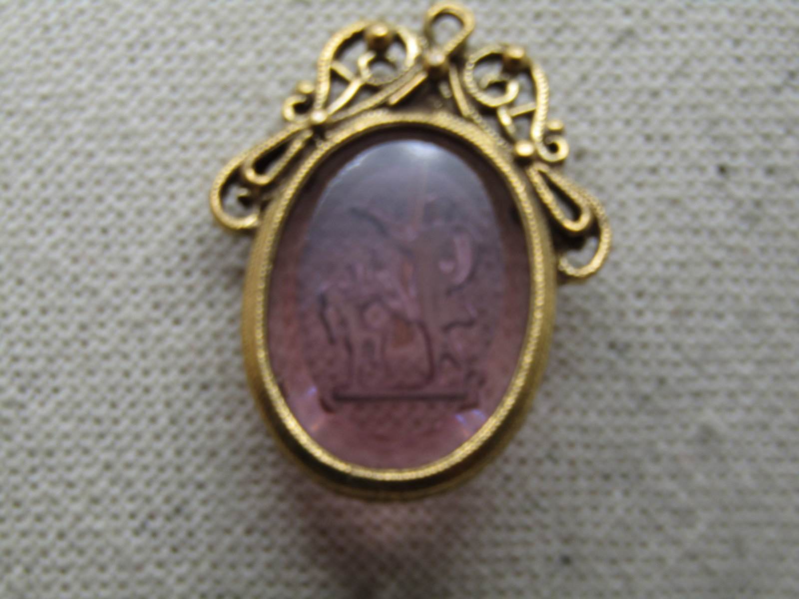 Vintage Purple Glass Angel Cameo Stick Pin, Reverse Carved, 1960's-1970's - 3