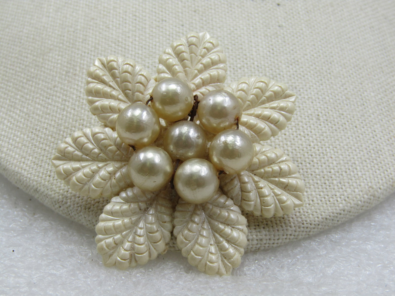 Vintage Celluloid Floral Faux Pearl Brooch, 2" - 2