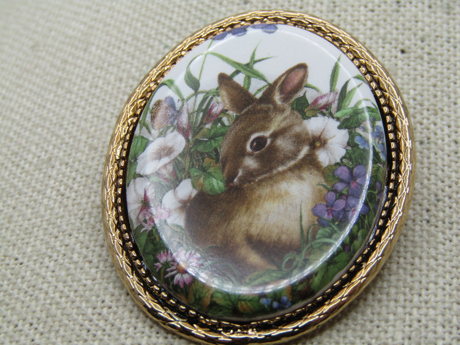 Vintage Rabbit Cameo Spring/Summer Brooch, 1960's-1970's - 2