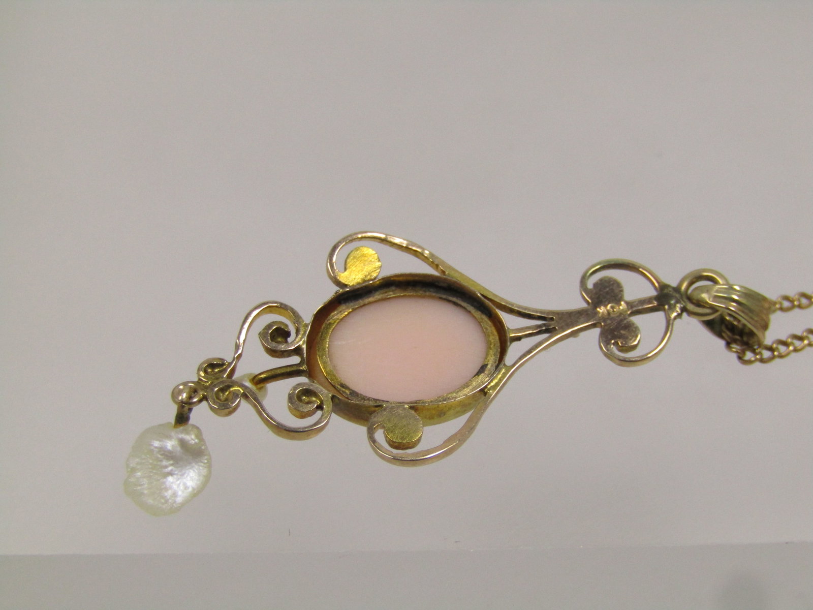 Vintage 10kt Cameo & Pearl Necklace, 18", 1940's-1950's - 2