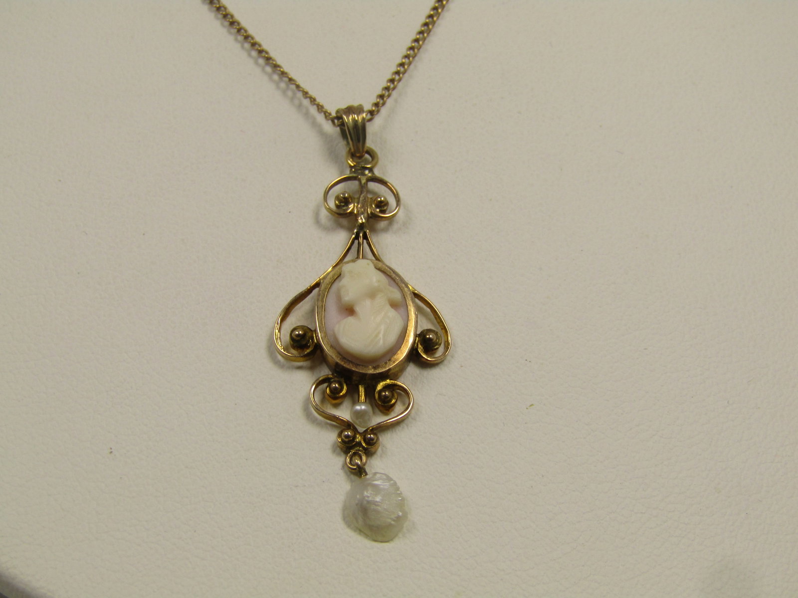 Vintage 10kt Cameo & Pearl Necklace, 18", 1940's-1950's - 5