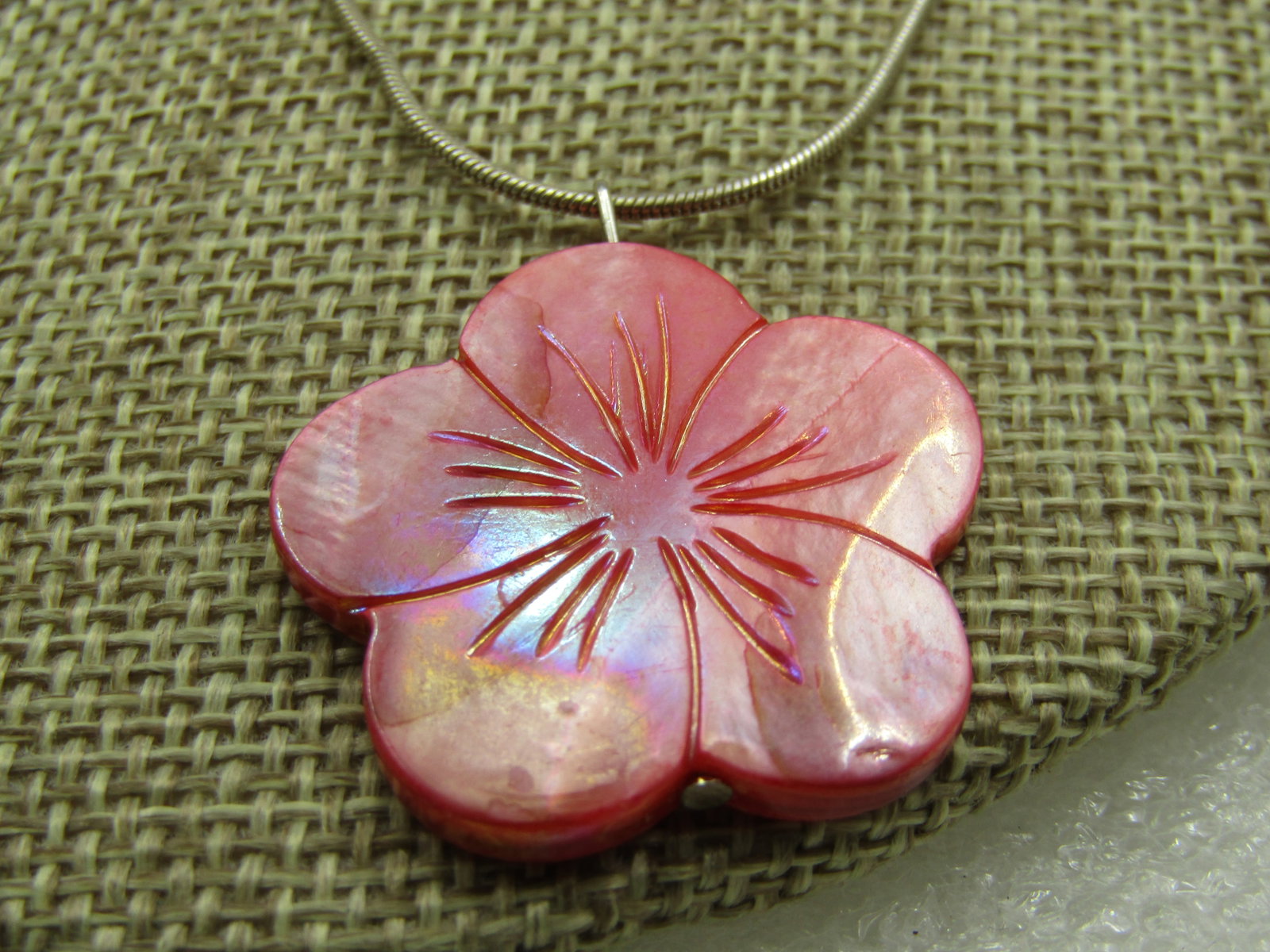 Vintage Pink Mother-of-Pearl Floral Necklace Earrings Set, 16" - 4