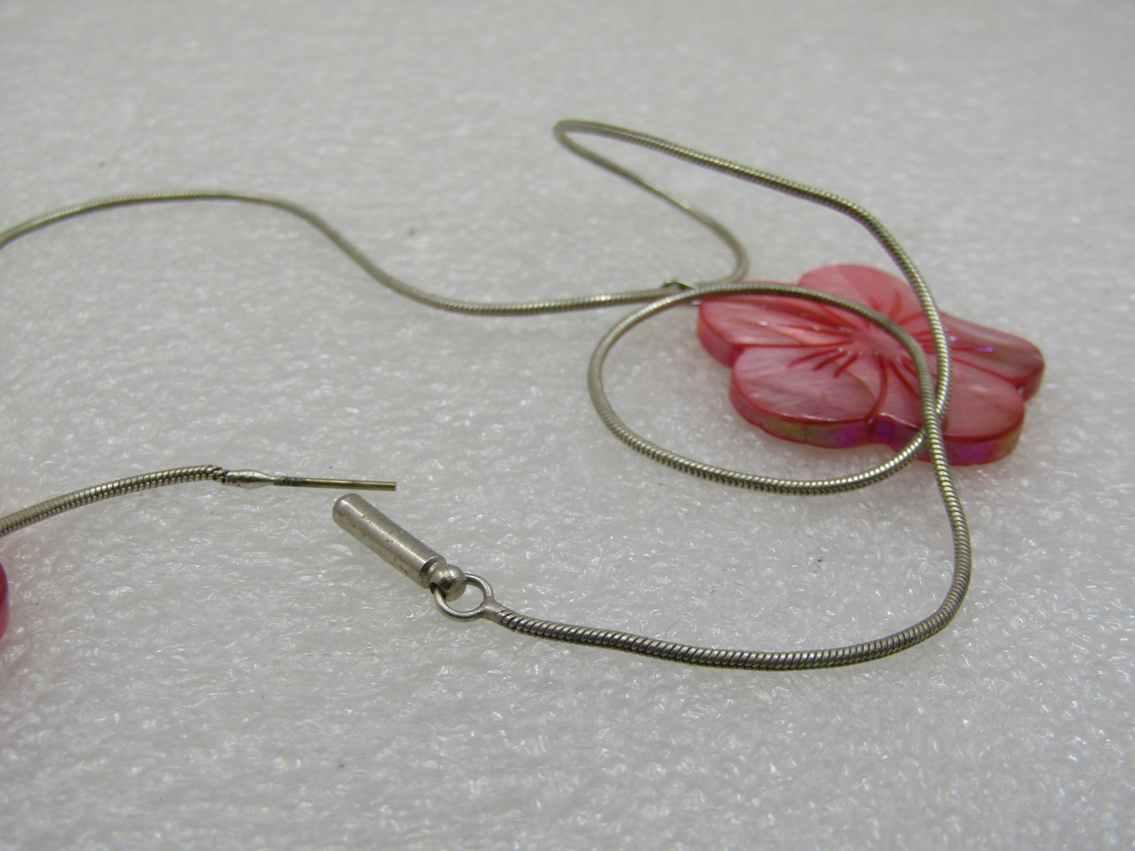Vintage Pink Mother-of-Pearl Floral Necklace Earrings Set, 16" - 9