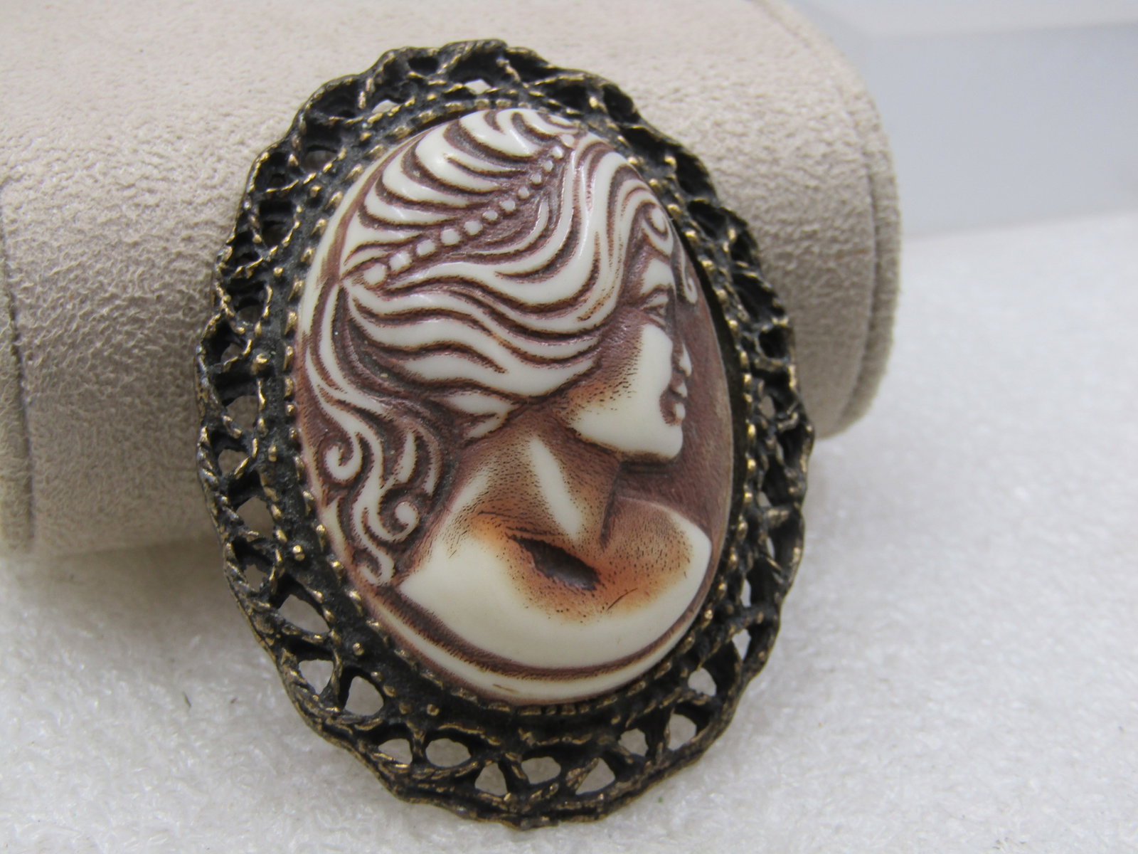 Vintage Cameo Brooch, Gold Tone, 1960's, 2" - 2