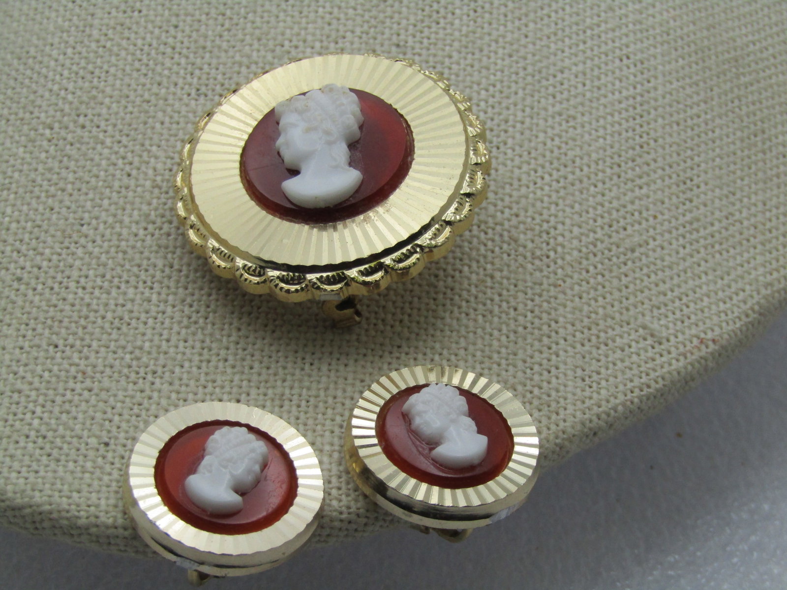 Vintage Cameo Brooch & Earrings Set, Clip, 1950's-1960's, W. Germany. - 2