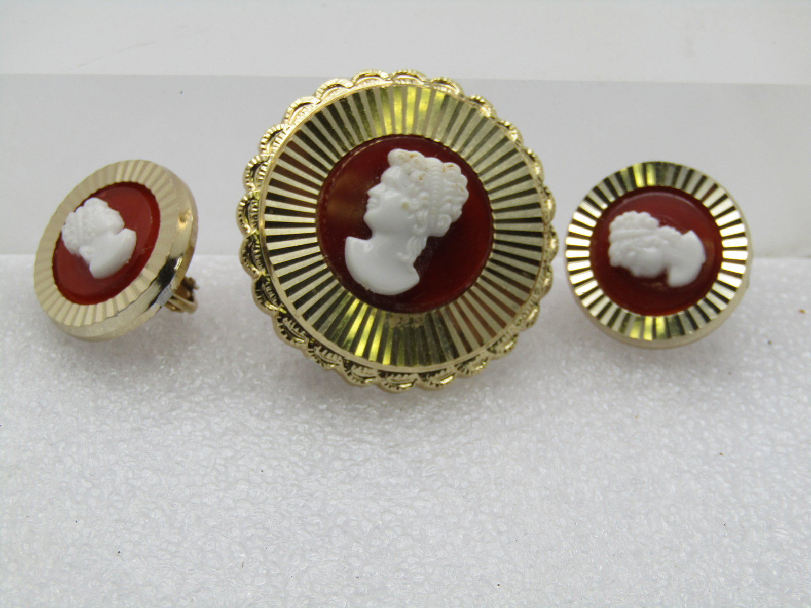 Vintage Cameo Brooch & Earrings Set, Clip, 1950's-1960's, W. Germany. - 4