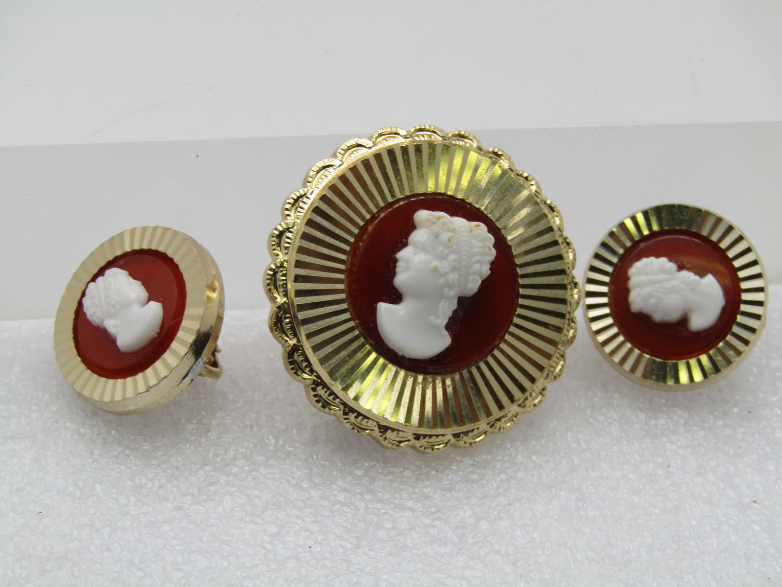 Vintage Cameo Brooch & Earrings Set, Clip, 1950's-1960's, W. Germany. - 5