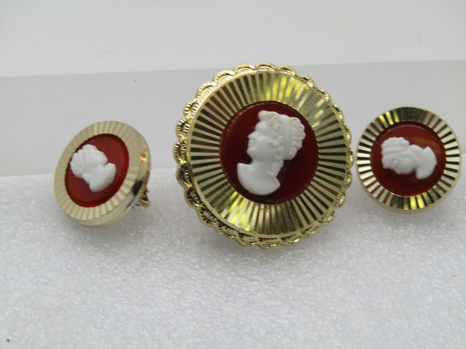 Vintage Cameo Brooch & Earrings Set, Clip, 1950's-1960's, W. Germany. - 6