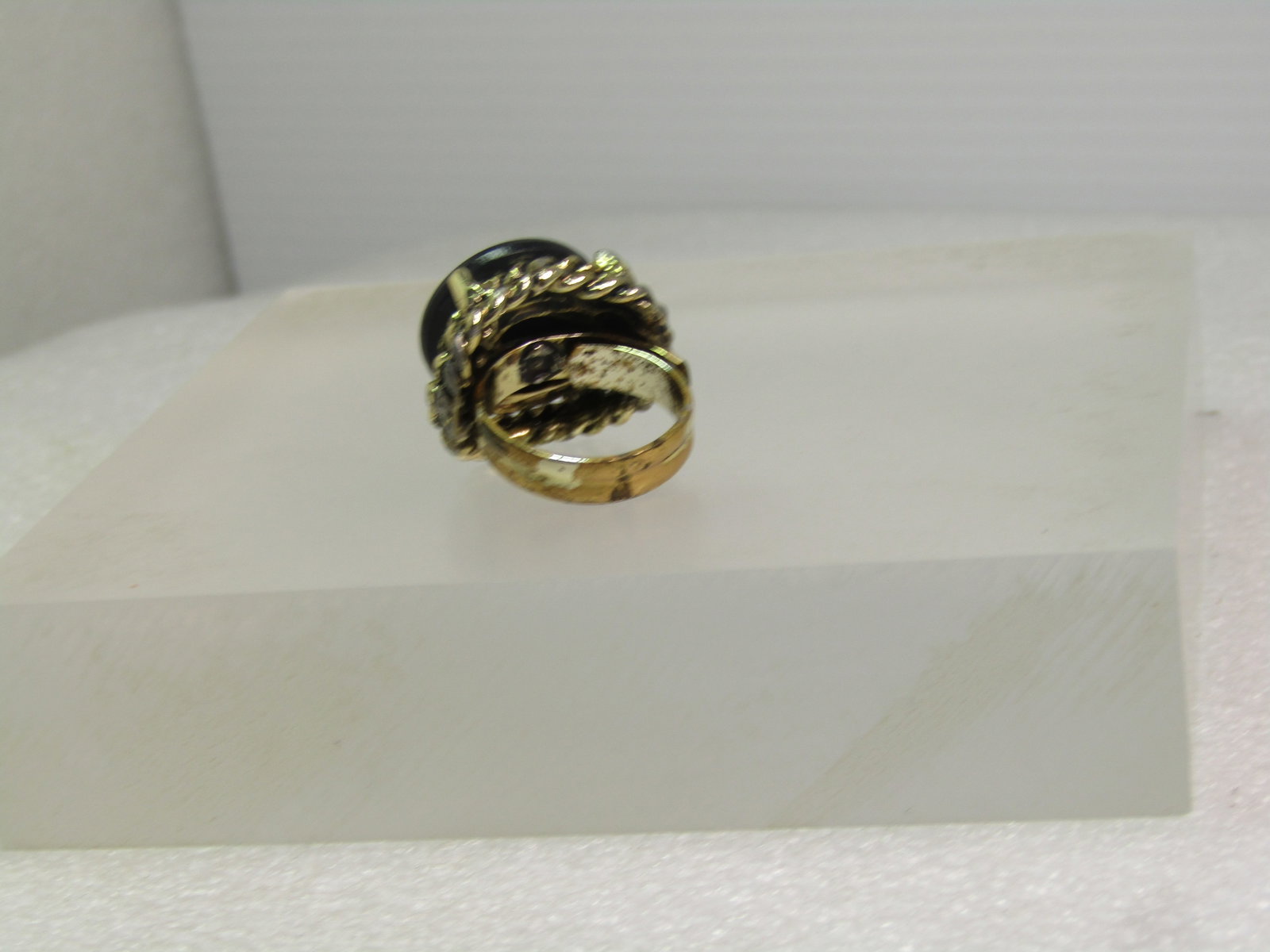 Vintage Black/Tan Glass Cameo Ring, Adjustable, 1960's - 6