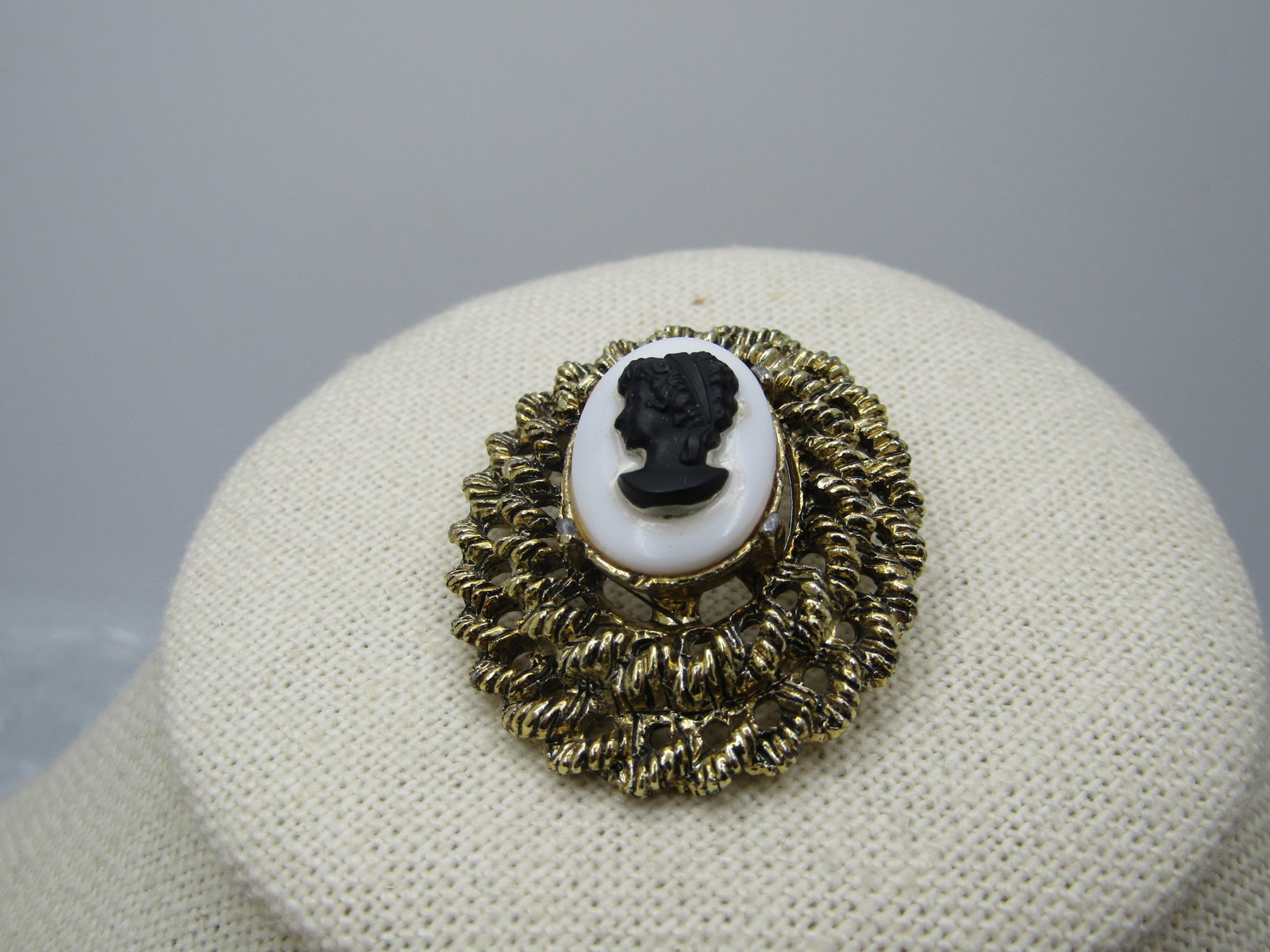 Vintage Tiered Black/White Cameo Brooch, 1960's (1 of 5)
