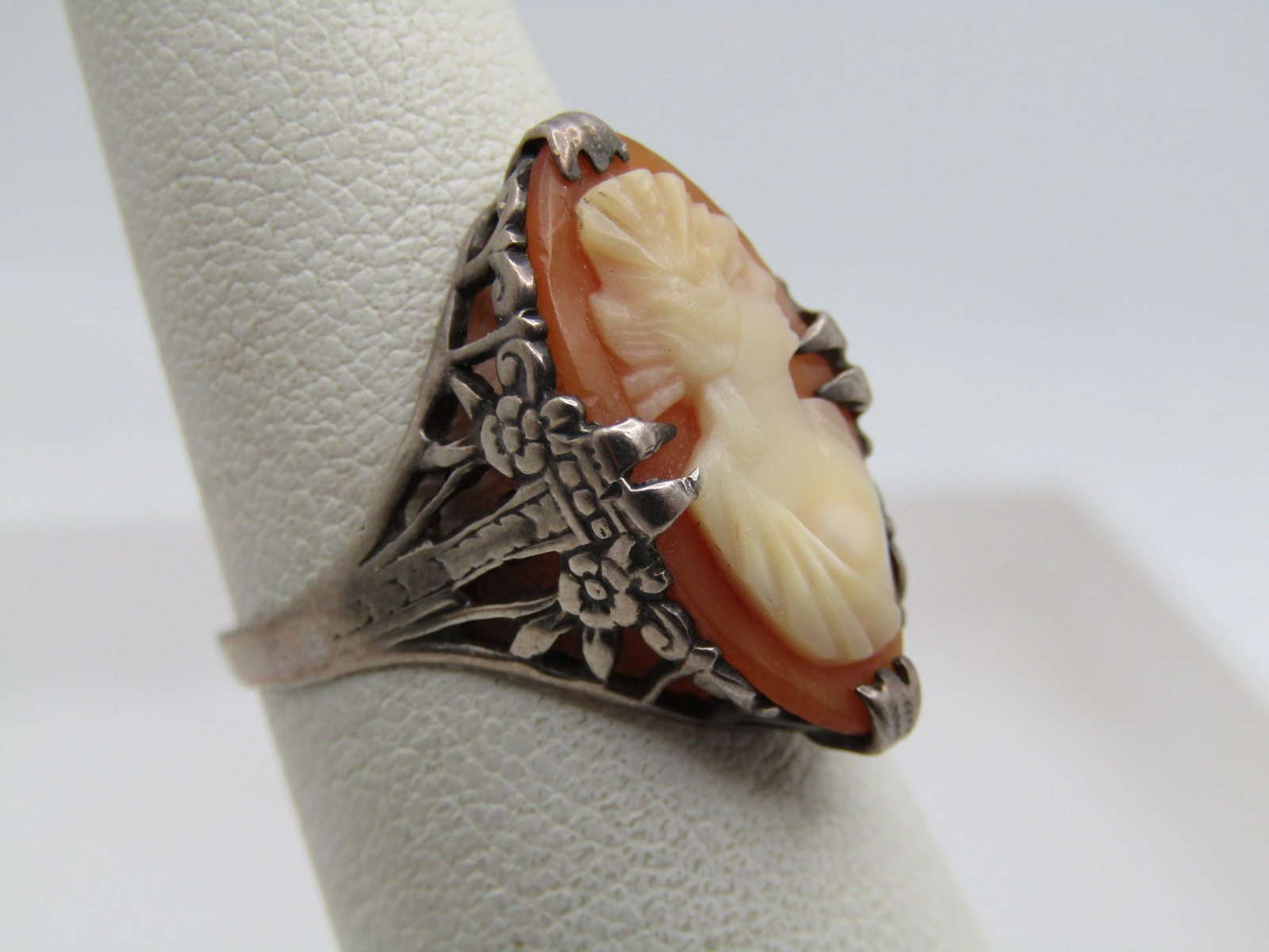 Antique Sterling Silver Carved Cameo Ring, Sz. 7. 1920's-1930's - 2