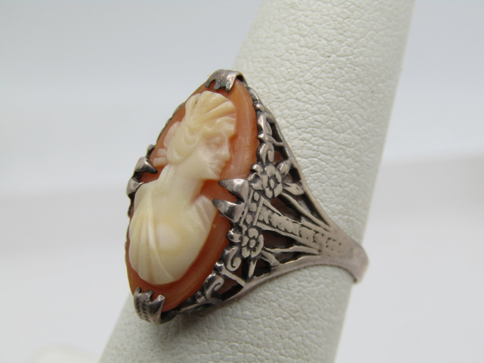 Antique Sterling Silver Carved Cameo Ring, Sz. 7. 1920's-1930's - 3