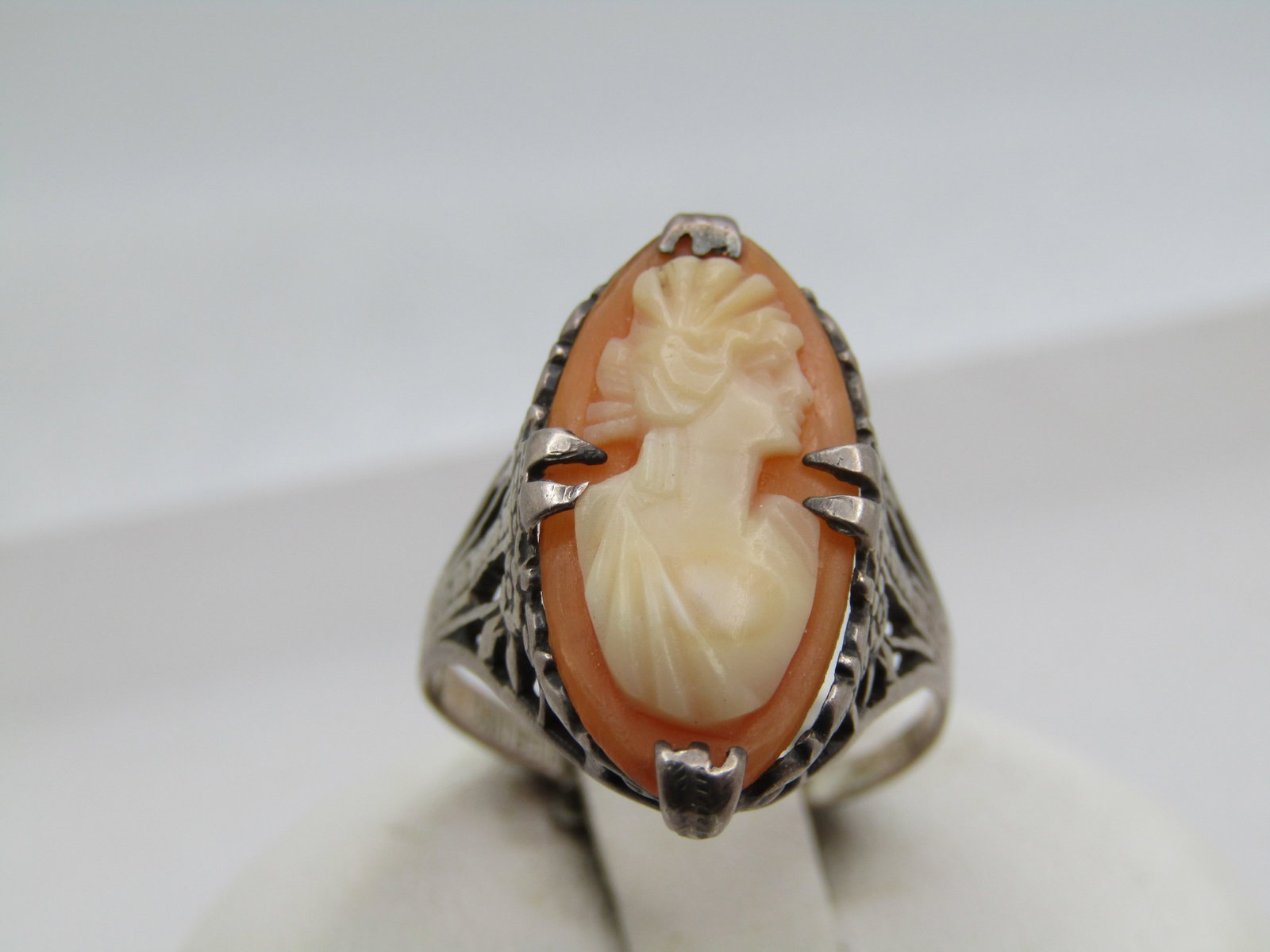 Antique Sterling Silver Carved Cameo Ring, Sz. 7. 1920's-1930's - 4