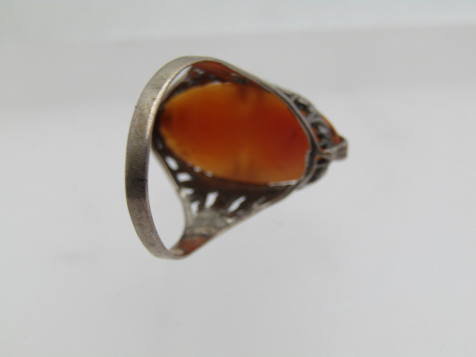 Antique Sterling Silver Carved Cameo Ring, Sz. 7. 1920's-1930's - 5