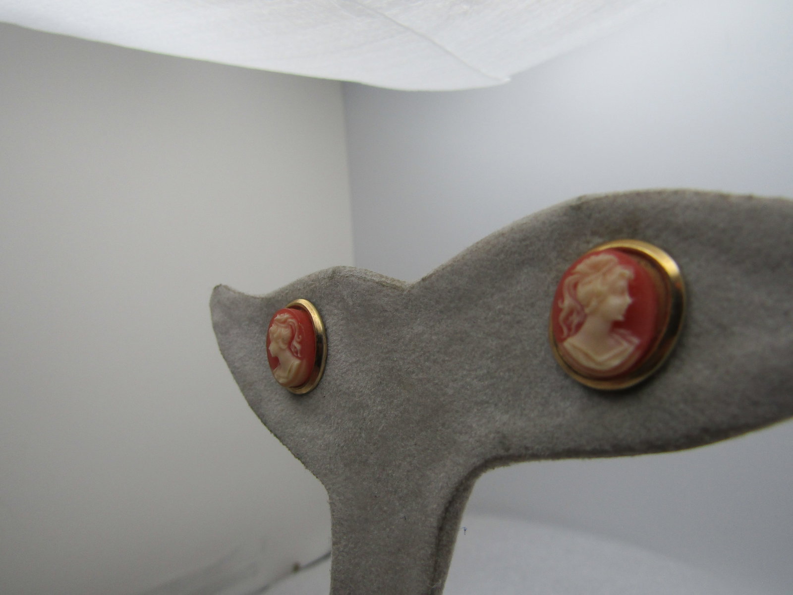 Vintage Cameo Earrings, Pierced, Gold Tone, 1960's-1970's - 2