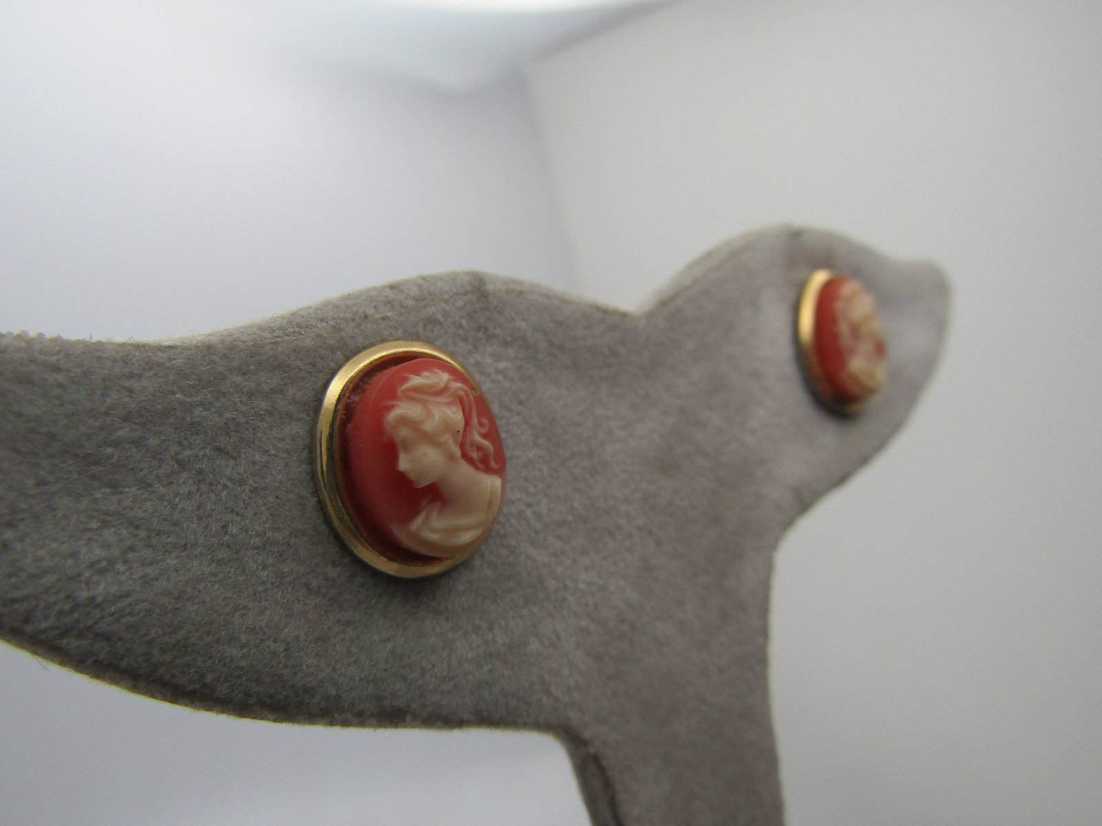Vintage Cameo Earrings, Pierced, Gold Tone, 1960's-1970's - 3