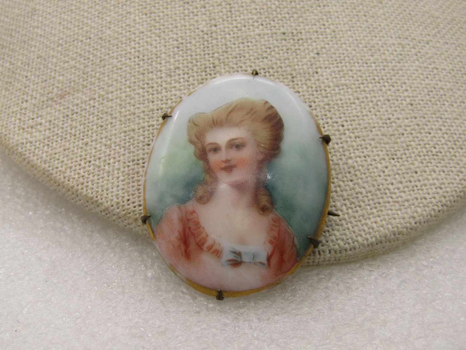 Victorian Painted Portrait Cameo Brooch, 1800's, C-Clasp - 3