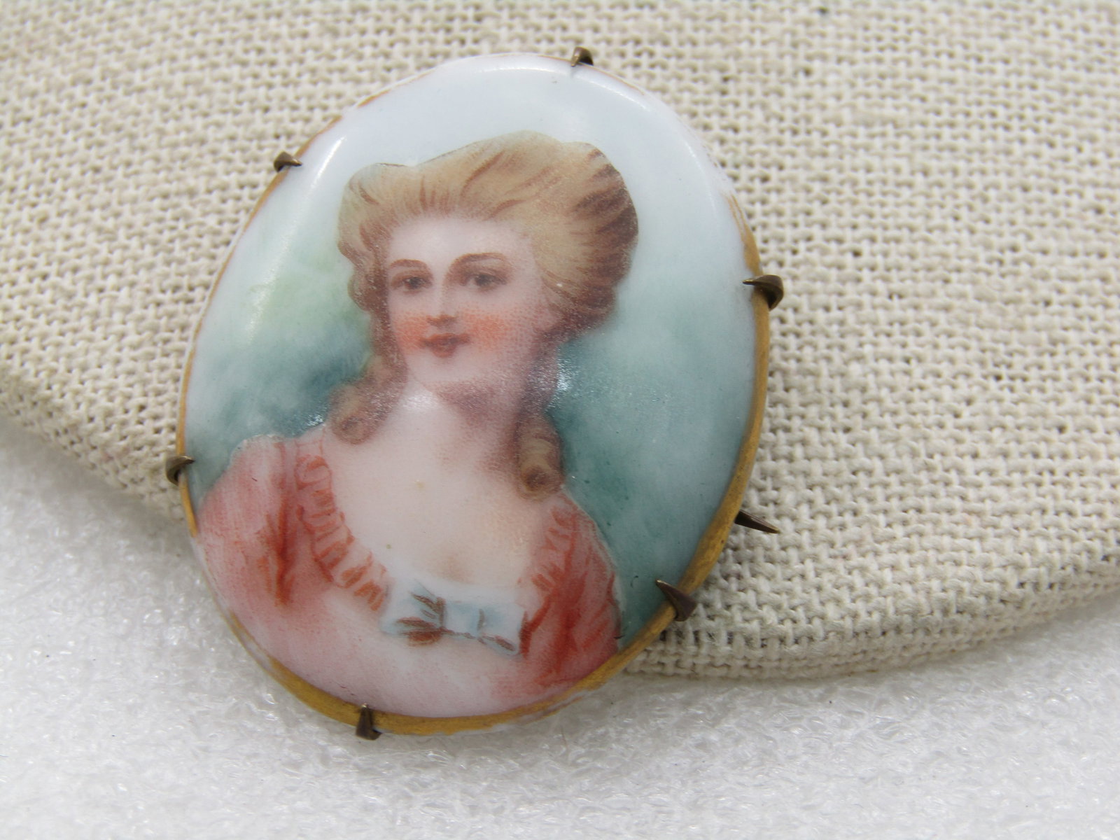 Victorian Painted Portrait Cameo Brooch, 1800's, C-Clasp - 5