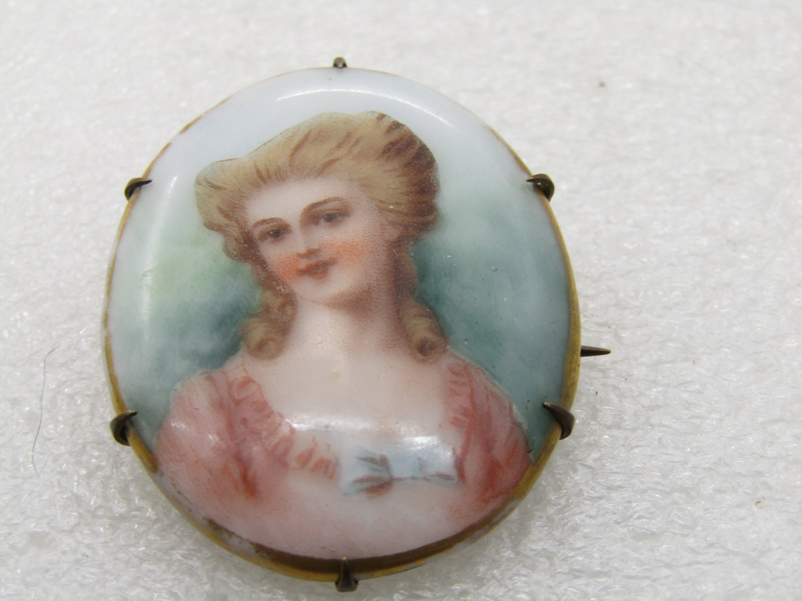 Victorian Painted Portrait Cameo Brooch, 1800's, C-Clasp - 7