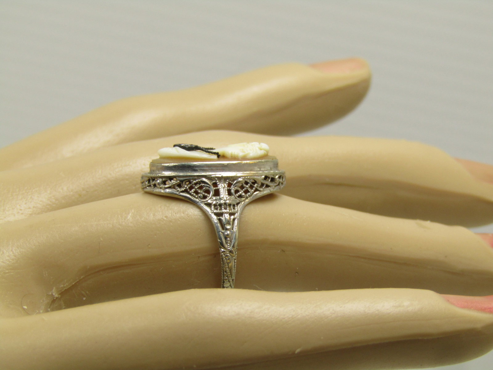 Vintage 14kt Cameo Diamond Ring, Sz. 6.75, Early 1900's - 7