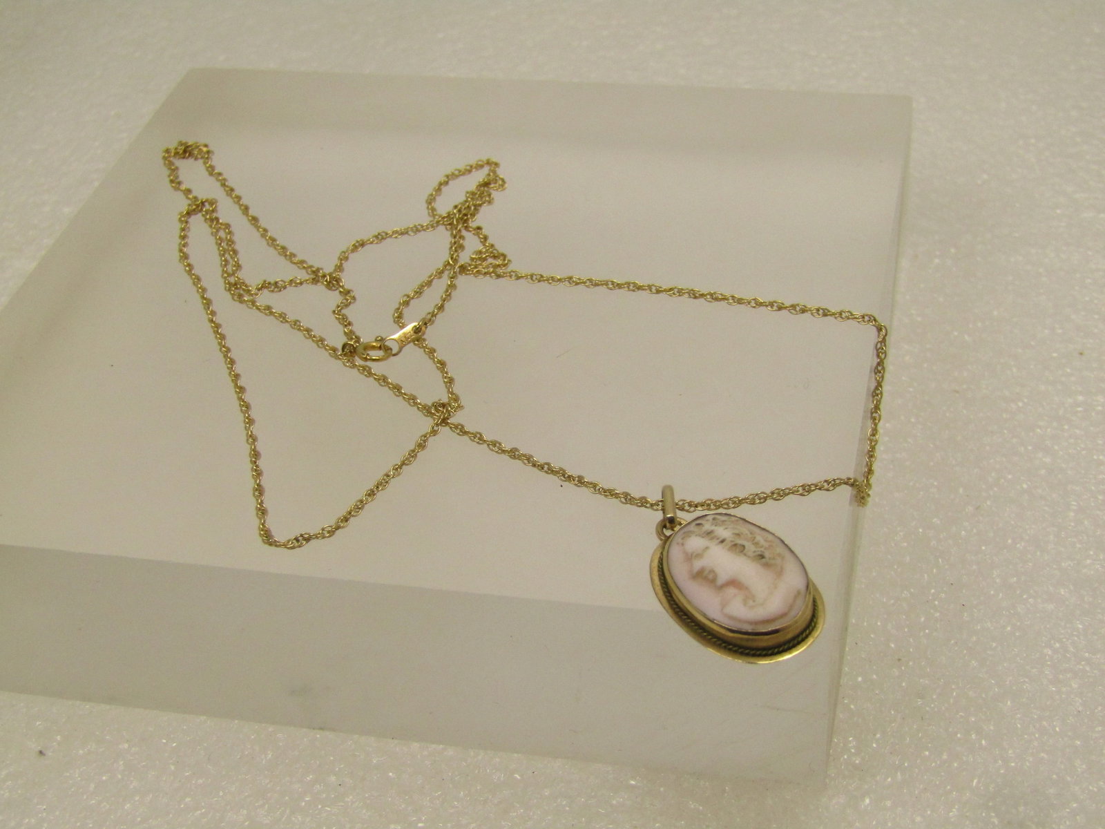 Vintage 14kt Cameo Necklace, 26", Signed A & Z, 1940's - 4