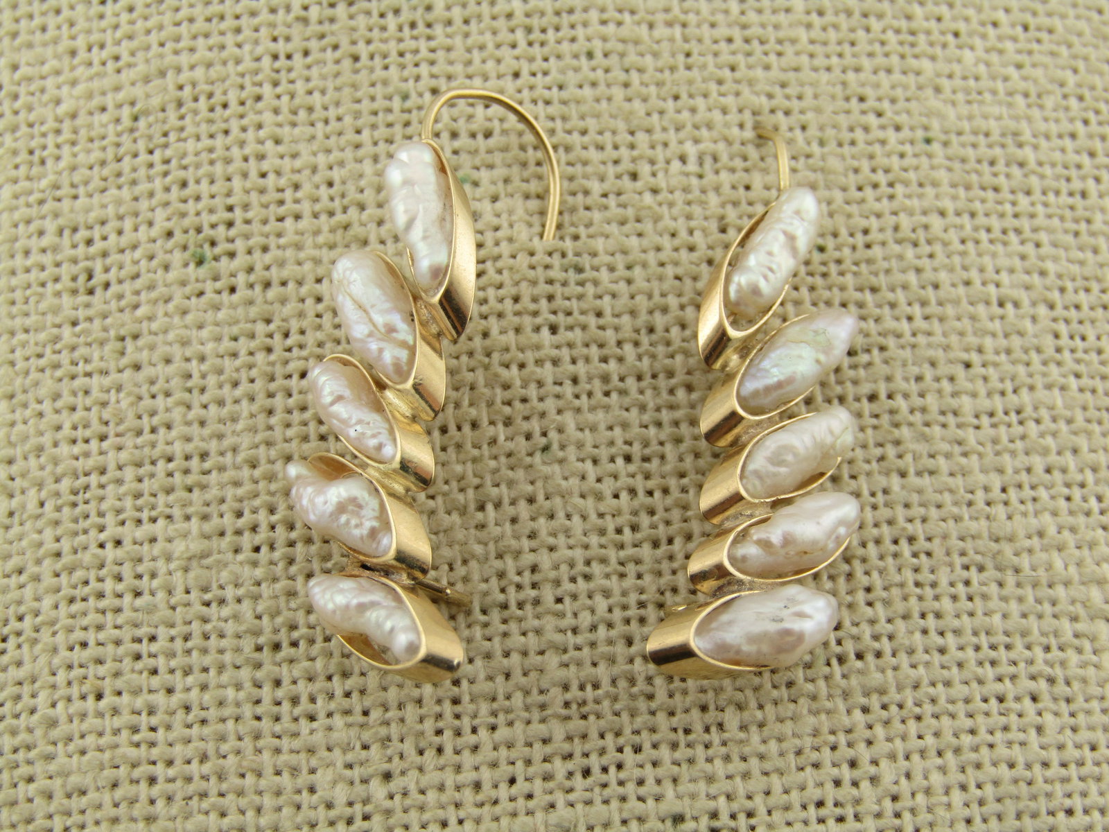 Vintage 14kt Freswater Pearl Stacked Earrings, 1970's-1980's - 2