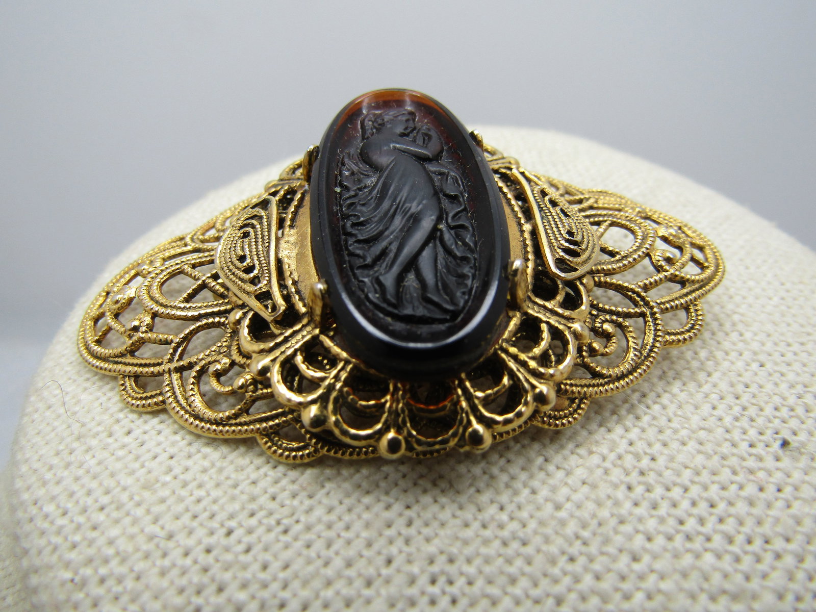 Vintage Freirich Cameo Style Brooch, 1960's, Filigree Tiered - 6