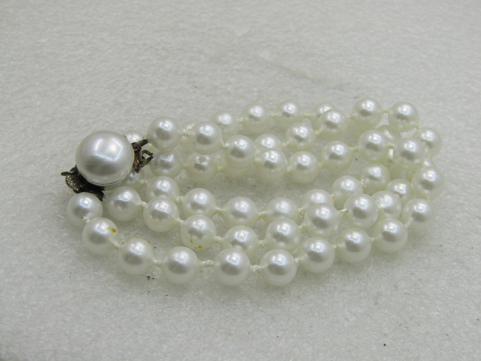 Vintage Triple Strand Faux Pearl Bracelet, Hong Kong, 7.5" - 6