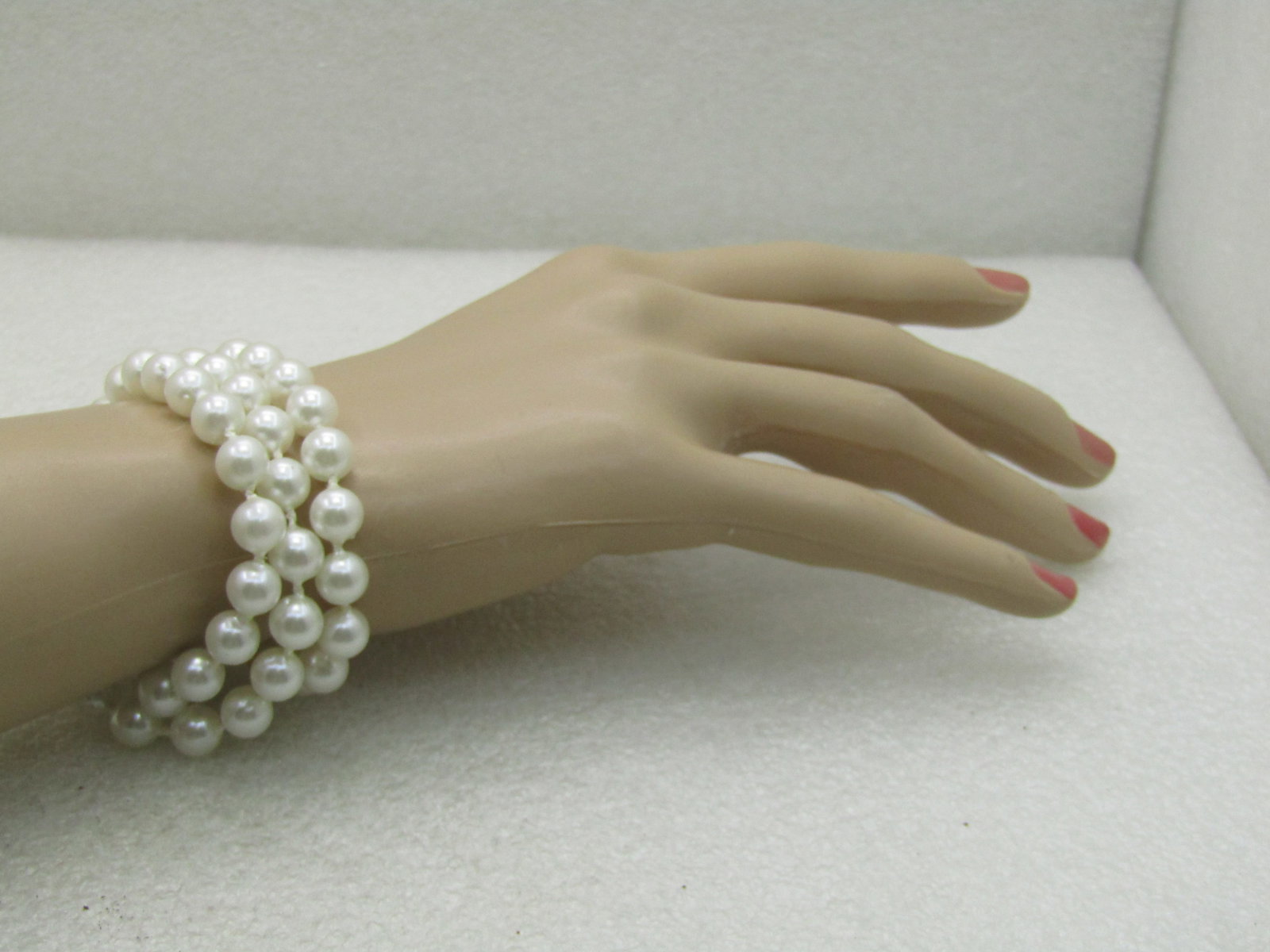 Vintage Triple Strand Faux Pearl Bracelet, Hong Kong, 7.5" - 8