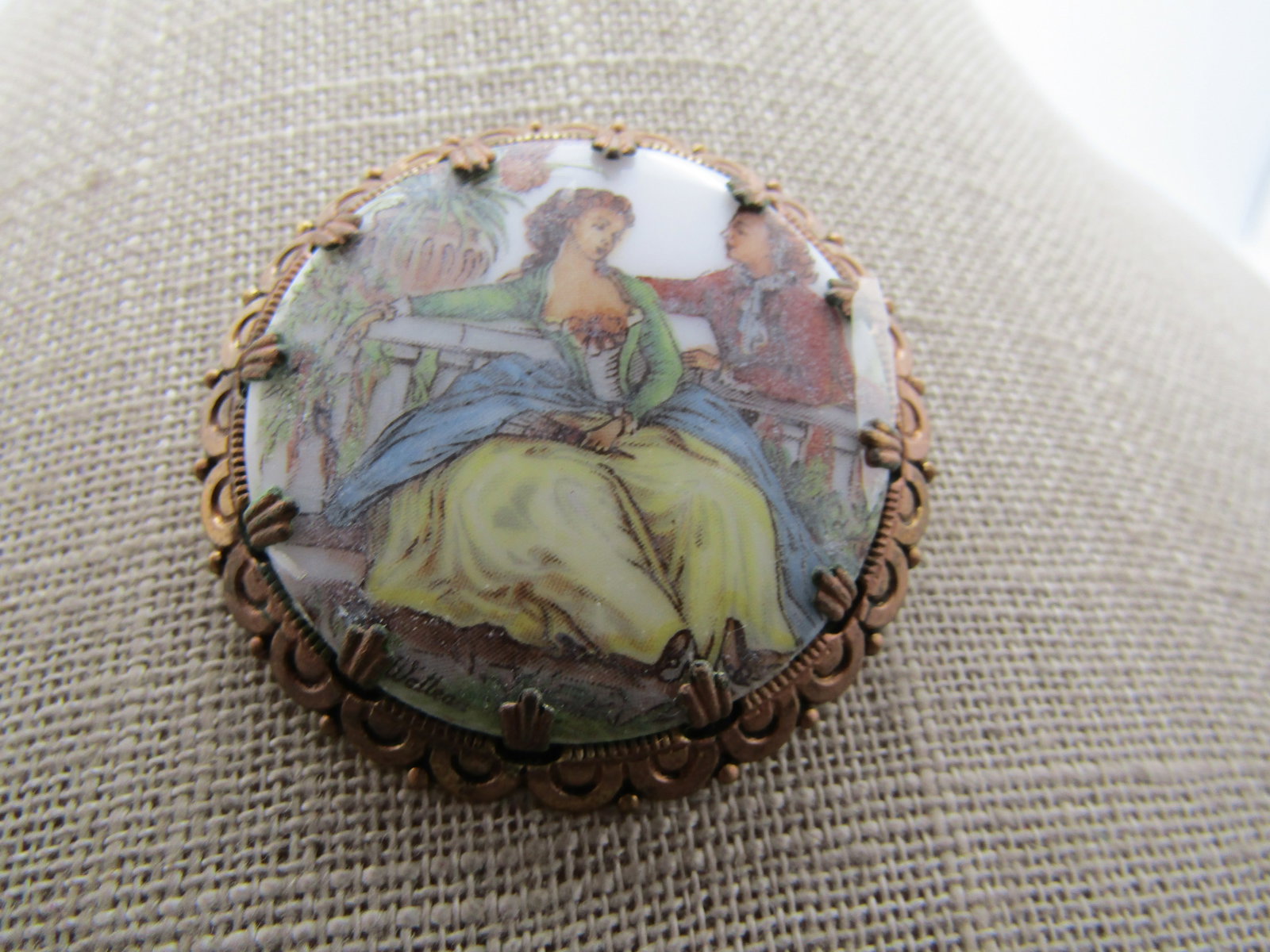 Vintage Courting Scene Brooch, West Germany, 1950's - 2