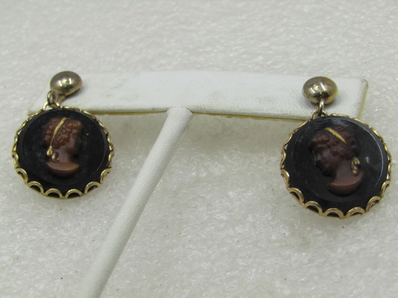 Vintage Cameo Drop Earrings, Clip, Signed Judy Lee - 2