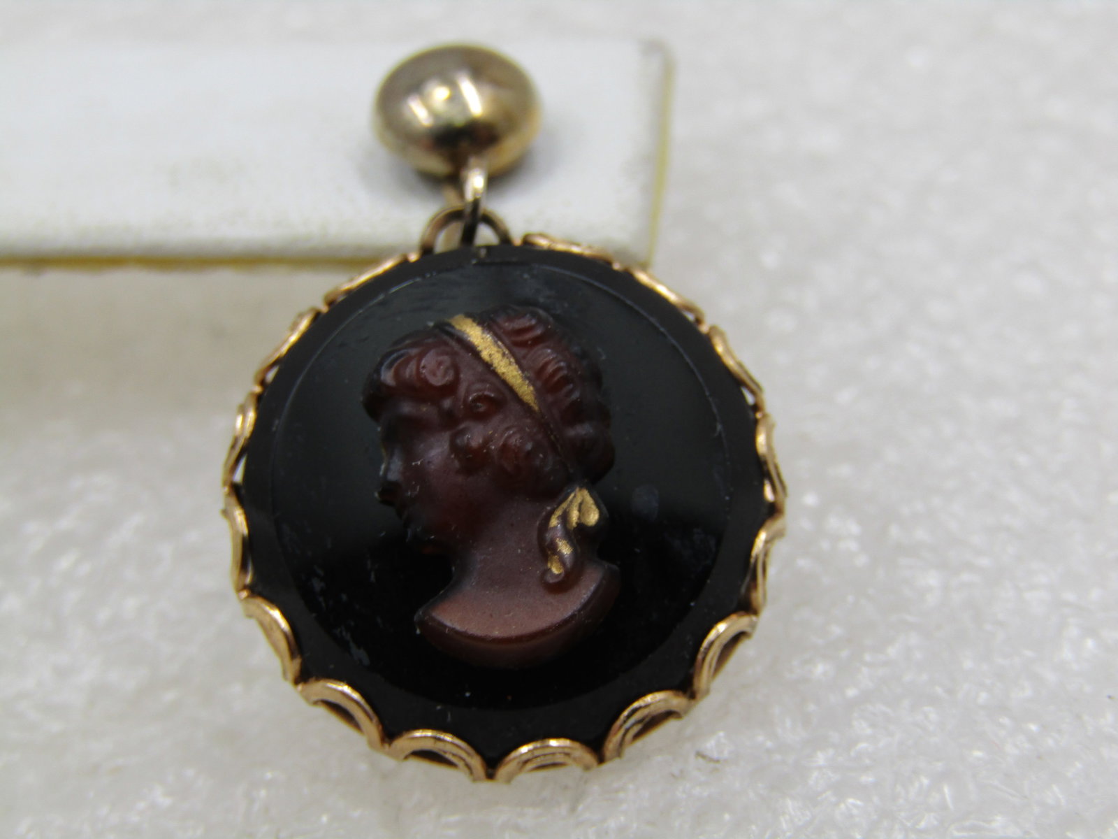 Vintage Cameo Drop Earrings, Clip, Signed Judy Lee - 4